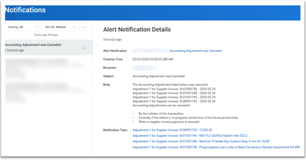 screenshot of alert notifications