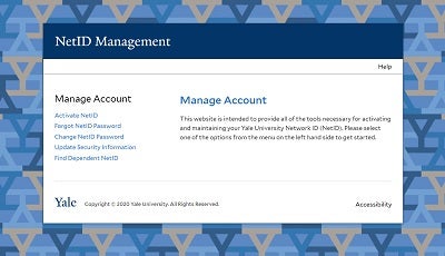 Layout of New screen for NetID Management includes various options for managing your NetID, including Activate, Forgot, Change, and more.