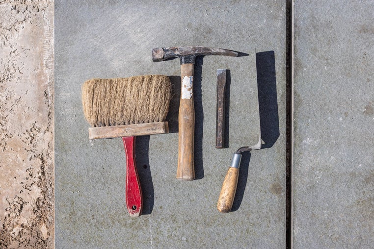 David Cacace’s from left to right; brush, hammer, chisel, and trowel.