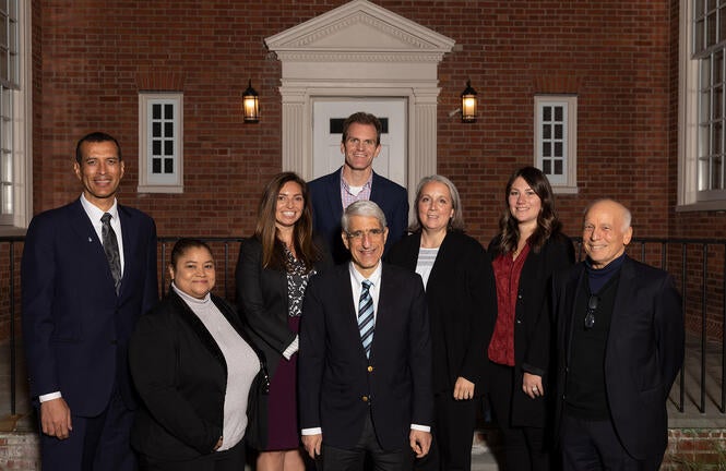 Yale Alumni Association, Information Technology Services, and the Tsai Center’s for Innovative Thinking at Yale E. J. Crawford (top row); Jeannie Daniel, Kate Gustavson, and Chelsea Gladue (middle row); Victor Padilla-Taylor, Maria Canales, Stephen Blum (bottom row) with President Salovey (not shown in photo: Ronald Colonna)