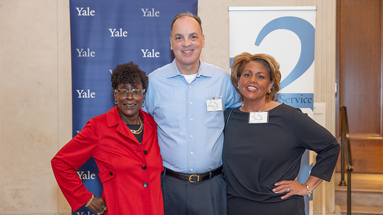 Hospitality honorees Lena Peter-Cummings, Jeffrey Arico, and Sally Notarino (pictured left to right) celebrate their milestone anniversaries together.