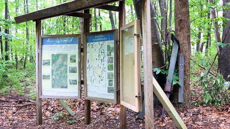 Nature trail kiosk at West Campus, photo by Ronnie Rysz