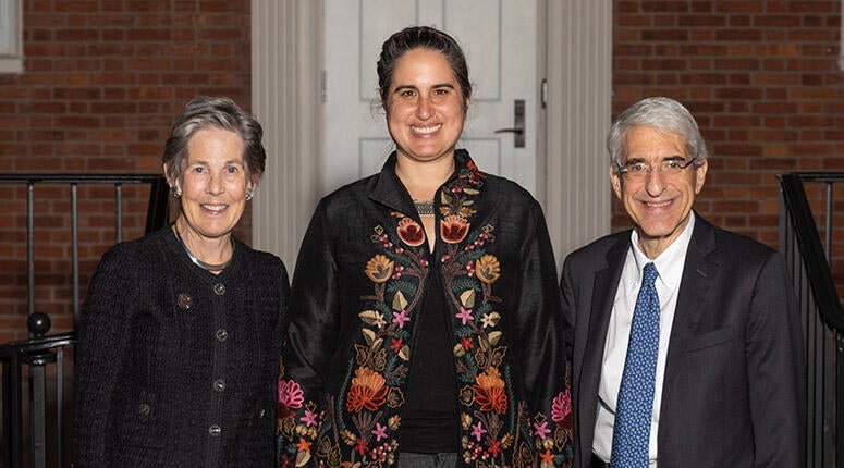 Yale College's Mira Debs with President Salovey and Linda Lorimer.