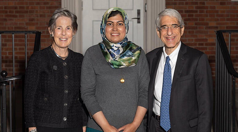 Yale Law School's Kiran Tahir with President Salovey and Linda Lorimer.