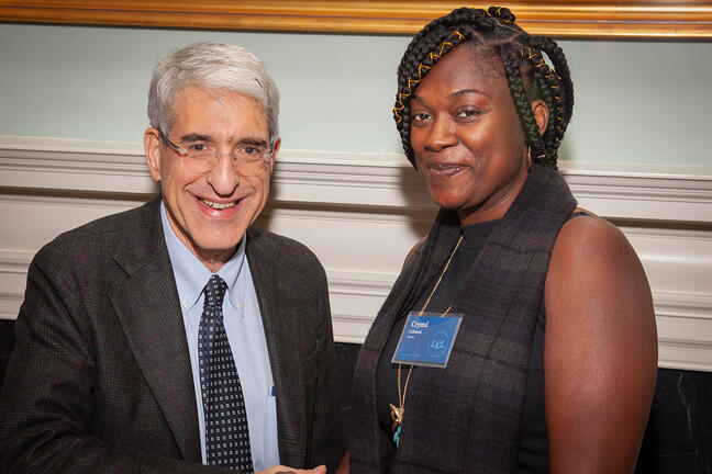 Photo of Crystal Coleman from Yale Hospitality with President Salovey