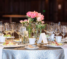 Pink peonies graced the tables at the Long-Service Recognition Dinner in Commons at The Schwarzman Center.