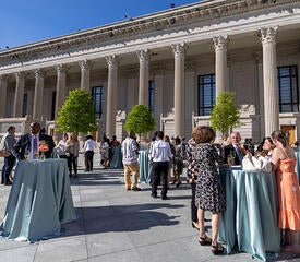 The cocktail hour that preceded the Long-Service Recognition dinner was held in Beinecke Plaza.