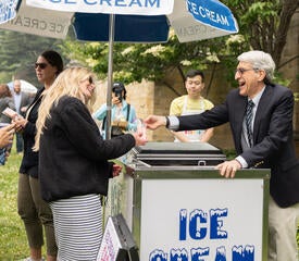 President Salovey handing out ice cream.
