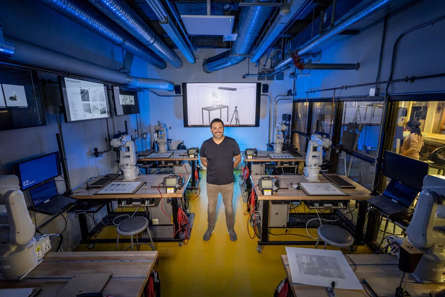 Vincent Guerrero in the robotics lab in the School of Architecture.