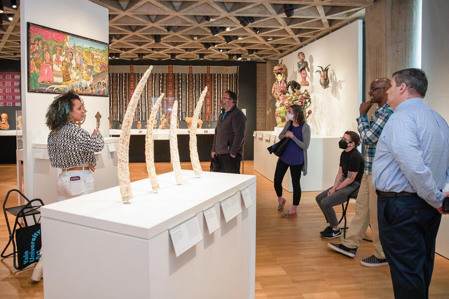 Staff of the Yale Center for Clinical Investigation participate in a Team Experience Builder tour of the Yale University Art Gallery.