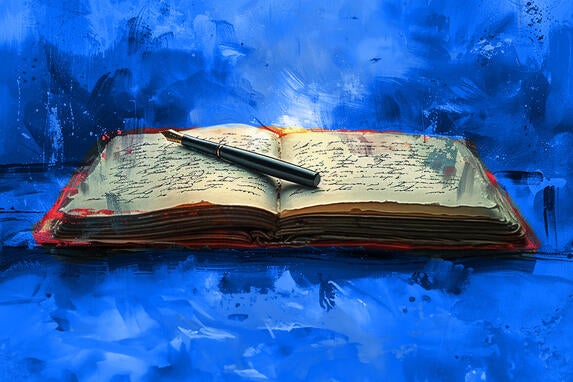 Illustration of old book with blue background.