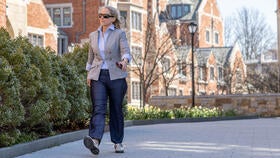 Patricia Thurston walking on campus